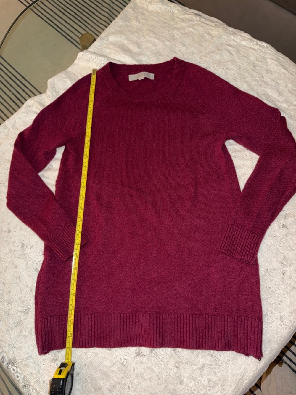 LOFT Maroon Crewneck Tunic Sweater